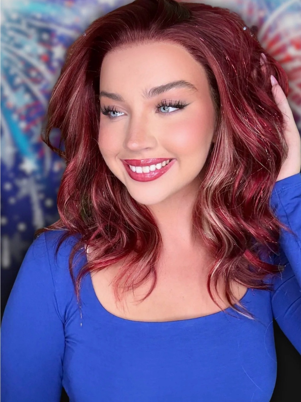 Burgundy Wavy Women's Wig with Subtle Highlights